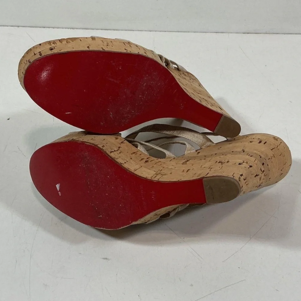Christian Louboutin Corniche Cork Beige Woven Platform Wedge Sandals Size 40.5